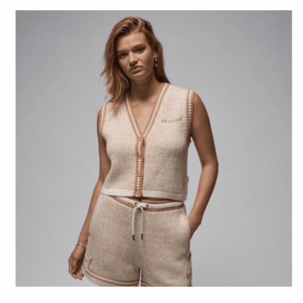 Jordan Women's V-Neck Sweater Vest in Cream and Tan